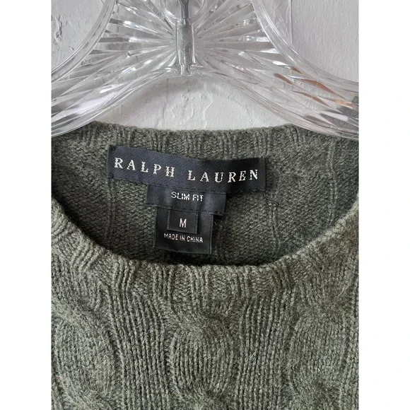 Ralph Lauren Black Label 100% Cashmere Cable Knit Sweater Olive Green Womens M - Picture 2 of 4